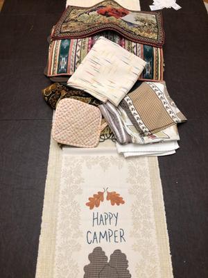 HAPPY CAMPER CAMPING LINENS AND PLACEMATS GALORE