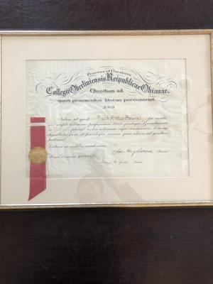ANTIQUE LAW DEGREE IN LATIN IN FRAME