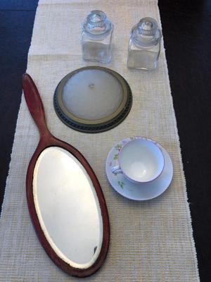 HAND MIRROR, TEA CUP/SAUCER AND MORE