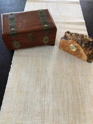 POLISHED BURLWOOD CLOCK AND SMALL CHEST