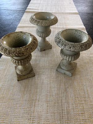 3 SMALL CAST IRON URNS