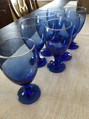 7 COBALT BLUE GOBLETS