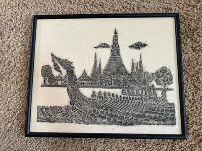 LARGE JAPANESE WATERCOLOR SCROLL & A PRINT FROM THAILAND