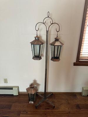 HEAVY, STURDY, FREE STANDING DOUBLE CANDLE LANTERNS WITH 1 EXTRA
