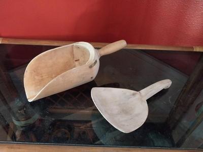 ANTIQUE WOODEN SCOOP AND BUTTER PADDLE