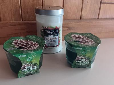 Three new scented candles - Glade Pine wonderland, and Tuscany Peppermint candy