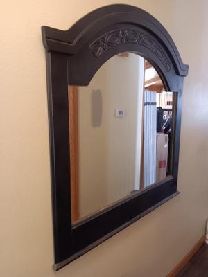 Large decorative framed mirror with accent design wooden frame