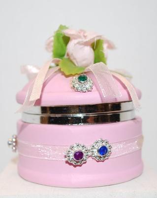 Very Pink Hinged Flowered Trinket Box 3" H