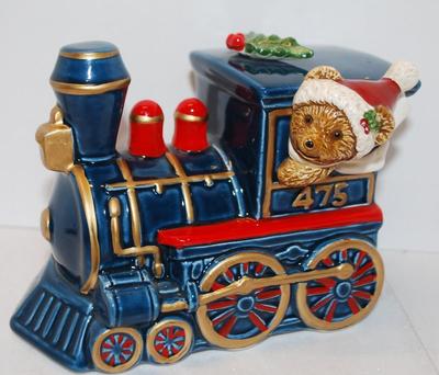 "Otagiri" Locomotive & Santa Bear Music Box Plays "Joy To The World" 5" L x 5" H x 3" W