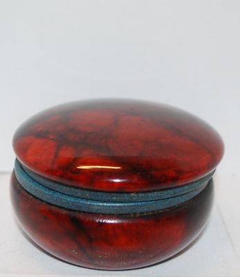 Genuine Alabaster Round Trinket Box Made in Italy 3" H x 3" Diam.