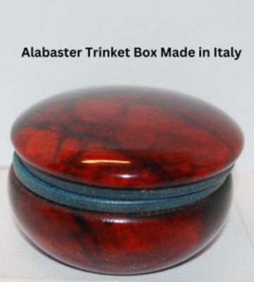 Genuine Alabaster Round Trinket Box Made in Italy 3" H x 3" Diam.