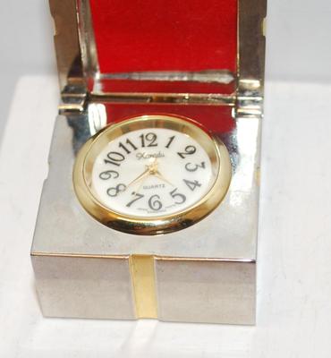 All Metal Cubed & Hinged Box with "Xanadu" Quartz Clock 1 3/4" x 1 3/4" x 1 1/2" H