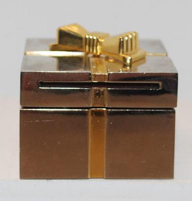 All Metal Cubed & Hinged Box with "Xanadu" Quartz Clock 1 3/4" x 1 3/4" x 1 1/2" H
