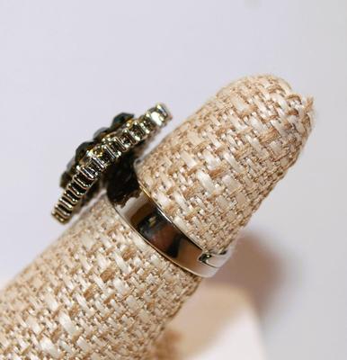 Diamond Shape Aggregate Black Stones Ring with Clear Stones Surround and Split Band (5.4g) Size 6 1/2