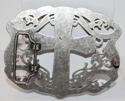 Large Cross on Open Swirl Design Belt Buckle 3 3/4" x 3"