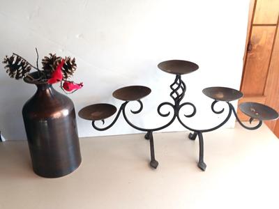 Metal medium copper case with Iron Rustic Ornate Candelabra 5 Tier centerpiece