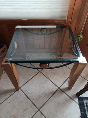 Metal framed - wooden accent - glass topped end table