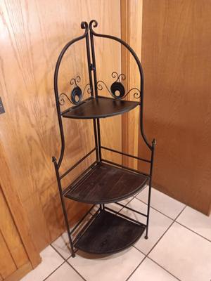 Folding 3 shelf black metal decorative Corner shelf