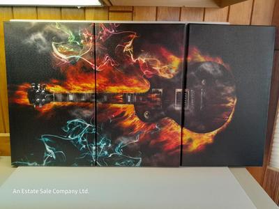 Three-piece Flaming Guitar canvas wall art
