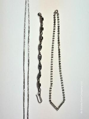 Italy .925 Sterling chain with Amythyst gem colored bracelet - and a Rhinestone necklace