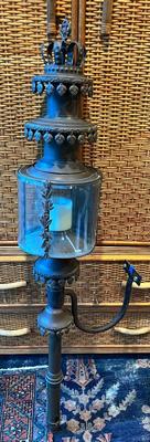Antique Iron Coach Carriage Estate Lantern Light Wall Sconce Victorian Beveled Glass