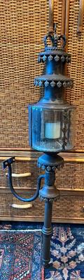 Antique Iron Coach Carriage Estate Lantern Light Wall Sconce Victorian Beveled Glass