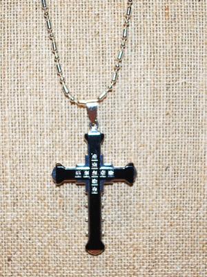 Silver & Black Filled Crucifix Cross Pendant Necklace 22