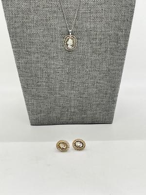 LOT 309: Vintage Sterling Cameo Necklace and Earring Set