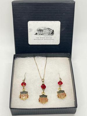 LOT 317J: White House Historical Association Earrings and Pendant Set on 14K Gold Chain