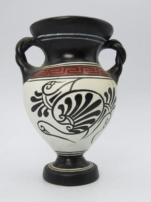 Grecian Ceramic Amophora Vase Urn hand-painted Warrior, signed