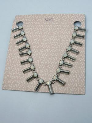 Vivi NWT Geometric Statement Necklace, Chunky Silver Spike Jewelry with Rhinestone Charms, chunky bib necklace