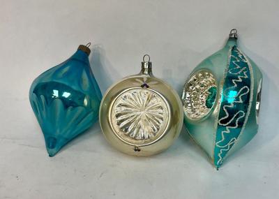 Lot of 3 Vintage Blown Glass Christmas Holiday Tree Ornaments