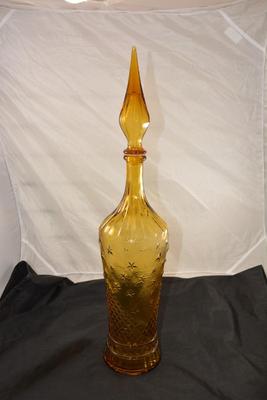 Vintage MCM Tall Amber Stoppered Decanter 23â€