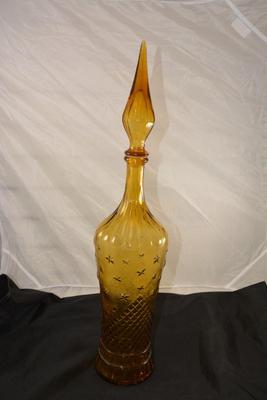 Vintage MCM Tall Amber Stoppered Decanter 23â€