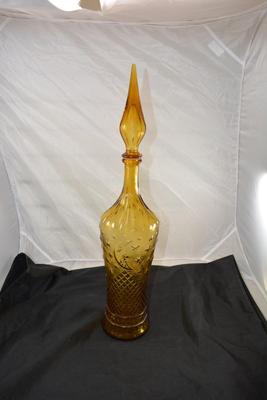 Vintage MCM Tall Amber Stoppered Decanter 23â€