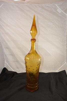 Vintage MCM Tall Amber Stoppered Decanter 23â€