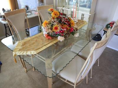Formal Dining Room Table with Glass Top - 4 Chairs
