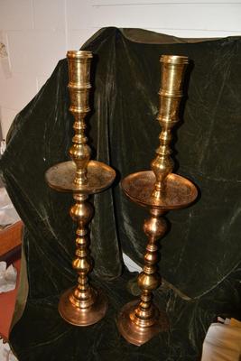 Set of 2 Large Vintage Brass Candle Stands w/ Trays 41â€x9â€