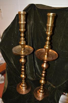 Set of 2 Large Vintage Brass Candle Stands w/ Trays 41â€x9â€