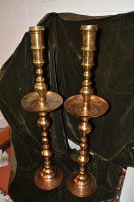 Set of 2 Large Vintage Brass Candle Stands w/ Trays 41â€x9â€
