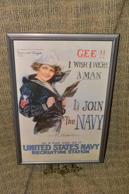 Framed Reproduction Navy Recruitment Poster WWII 16.5â€x24.75â€