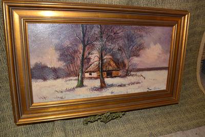 Original Signed Oil on Canvas Winter Pastoral 29.5â€x17.5â€