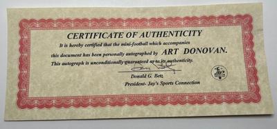 Hall Of Famer Art Donovan Autographed Football