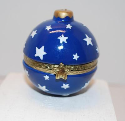 Blue Star Globe Ornament Style Trinket Box 2"