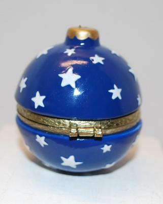 Blue Star Globe Ornament Style Trinket Box 2"