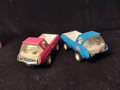 PINK AND BLUE TONKA TOY TRUCKS