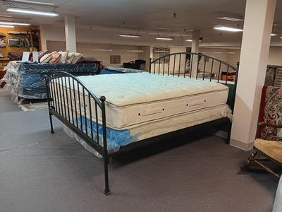 CLEAN, QUALITY KING SIZE BED W/WROUGHT IRON HB - FB FRAME