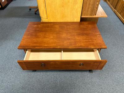 MAPLE TV STAND WITH METAL FRAME AND DRAWER
