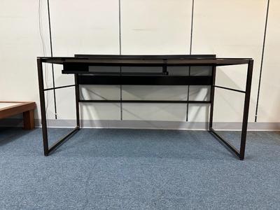GLASS TOP DESK WITH A FOLD UP METAL FRAME