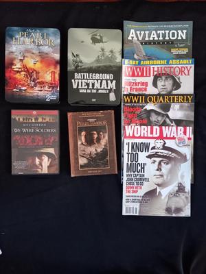 War themed DVD movies with World War 2 historical back issue magazines Aviation - History = Vietnam - Pearl Harbor